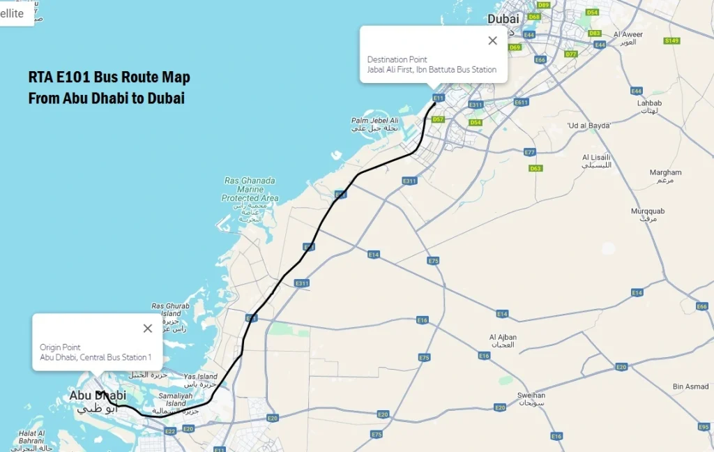 E101 Bus Route map